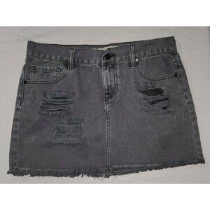 Brandy Melville Distressed Cut Off Mini Jean Skirt Size 28 Black Denim